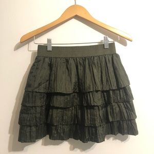 J. Crew Green Silk Crinkle Tiered Ruffle Skirt
